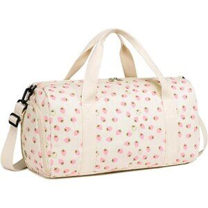 Duffle Bag Girls Kids Cute Gym Bag Strawberry Corduroy Beige